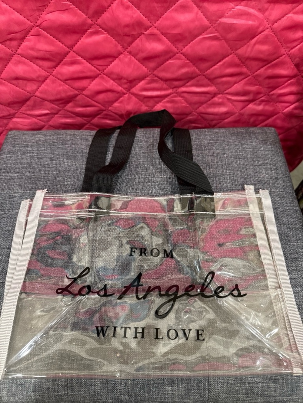 Clear Tote Bag with Black Handles and 'From Los Angeles With Love' Script